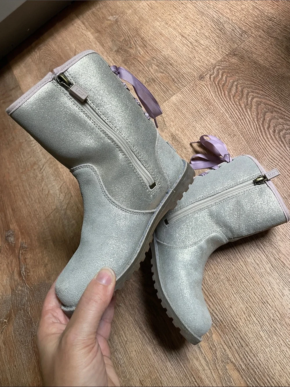 UGG Boots Suede Glitter Ribbon 13 Kids Sparkle Booties